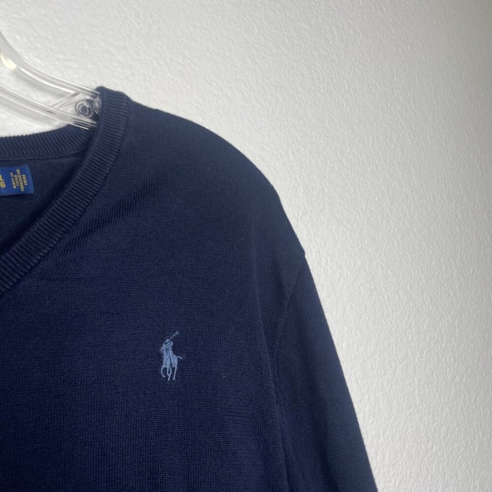 Polo Ralph Lauren Mens Sweater Size L Navy Blue Embroidered Logo V-Neck Pullover - Picture 9 of 12